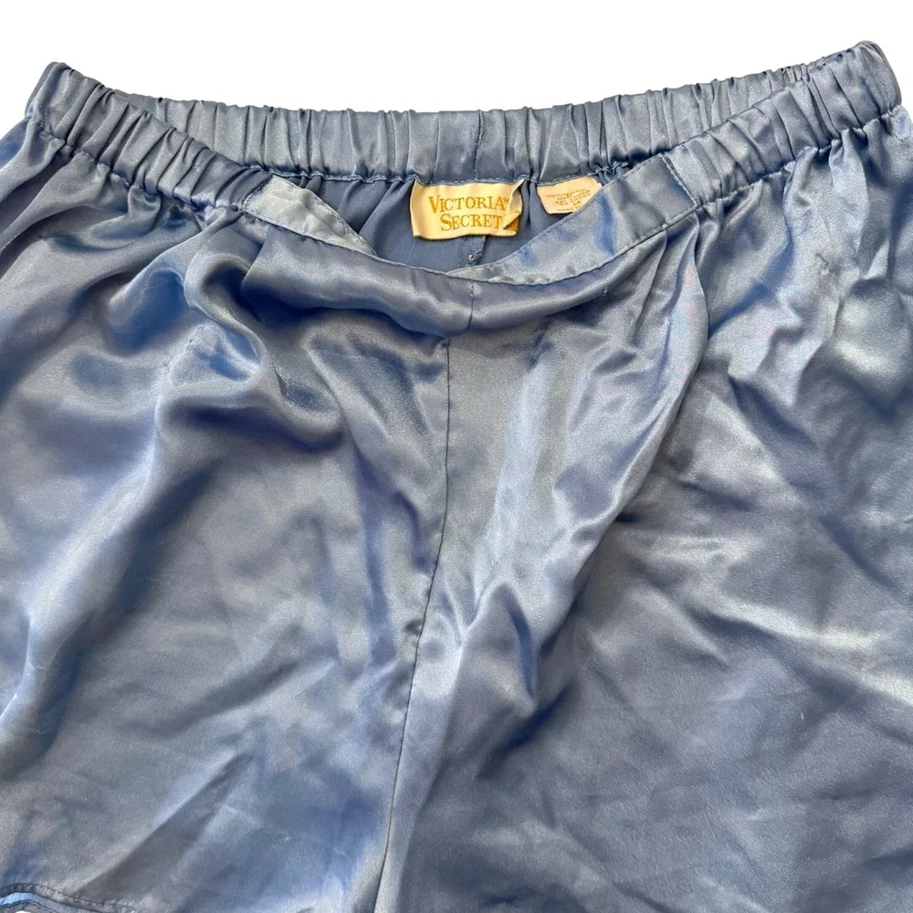 90s Victoria's‎ Secret Satin Sleep Shorts Size M Blue Lingerie Y2K Coquette VTG